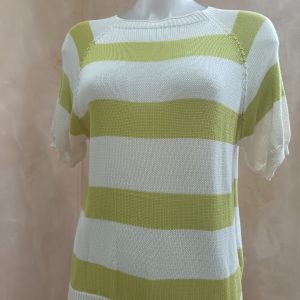 Lime Green & beige striped Cotton Knit Top