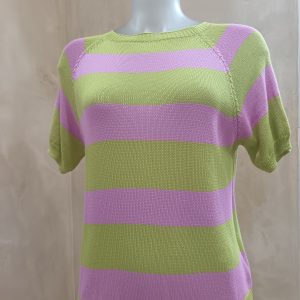 Lime Green & Pink striped Cotton Knit Top