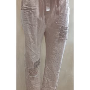 Italian Jogger pants -Dusty blush beige /textured patch details