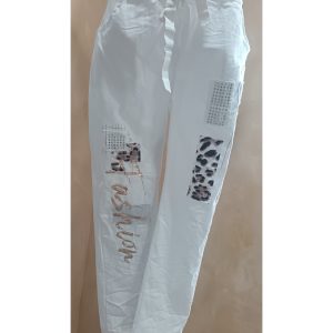 White Jogger pants with Leopard & Glam Details