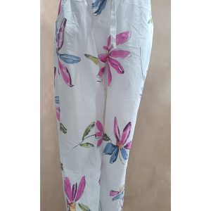 Italian white trousers with multicolor floral print