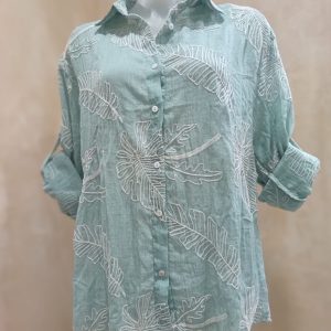 Dusty Sage Green Embroidered Shirt