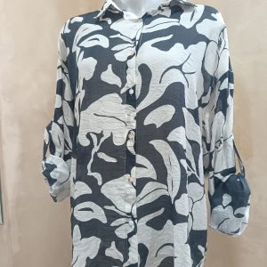 Cream & Charcoal Abstract Print Shirt