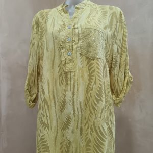 Yellow Leaf-Print Tunic -100 % Viscose