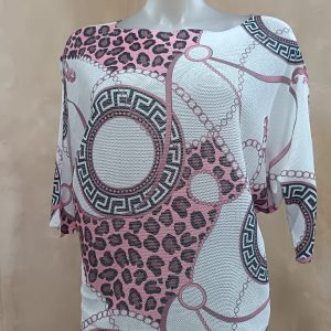 Versace-inspired printed Knit Top (Light Pink)