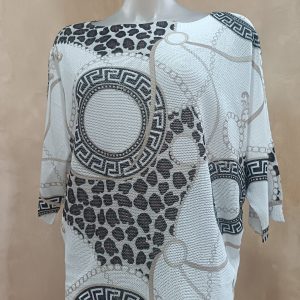 Versace-inspired printed Knit Top (Soft Beige)
