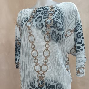 Gucci-inspired animal print Knit Top (Soft Grey)