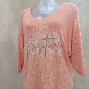 Bright Peach "Think Positive "Knit Top